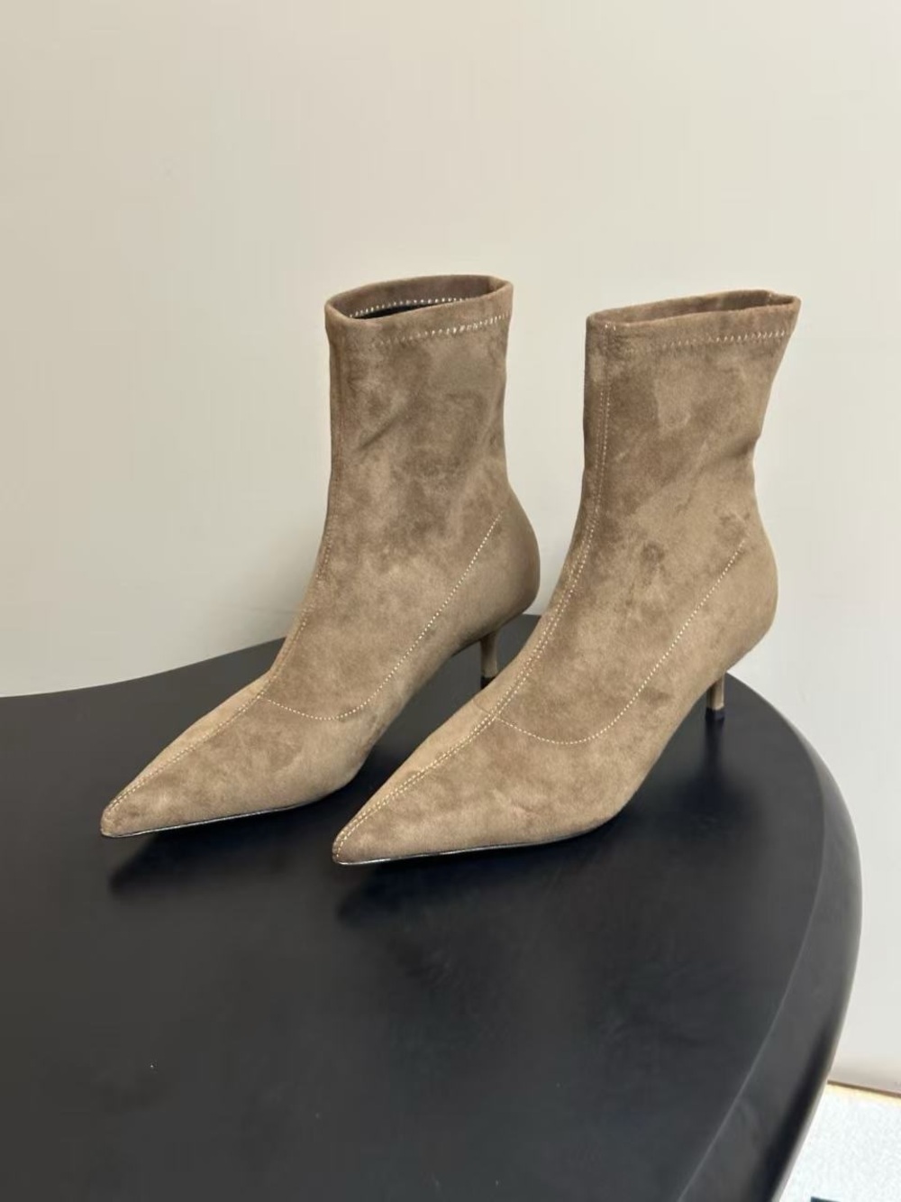 Alaia Taupe Suede Pointed Toe Sock Ankle Boots